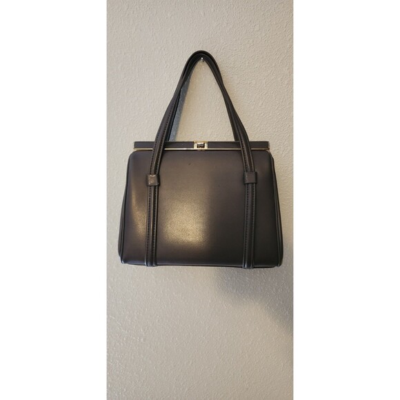 Vintage Brown Leather Handbag Minimalist Classy  70"s Bag Pocketbook Satchel - Picture 1 of 5